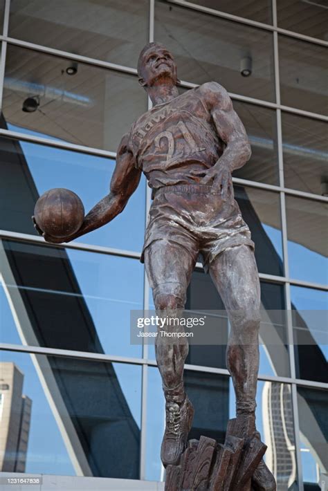 An exterior shot of the Dominique Wilkins Statue outside State Farm ...