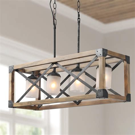LNC Farmhouse 4-Light Solid Wood Dining Room Chandelier with Frosted ...