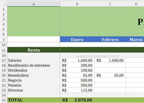 Modelo de Plantilla de Gastos Personales en Excel (Download) - Ninja del Excel