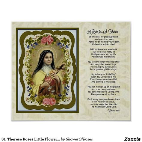 St. Therese Roses Little Flower Poem Prayer Poster Flower Poem, Flower Gift, St Theresa Little ...