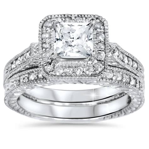 1 1/2ct Vintage Halo Princess Cut Diamond Engagement Ring Set 14k Gold | Walmart Canada