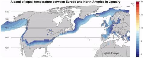 A band of equal temperature between Europe and North America as the ...