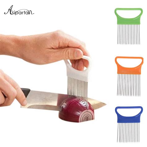 Asipartan Stainless Steel Onion Holder Fork Onion Metal Meat Pine Needle Fruit Vegetable Slicer ...