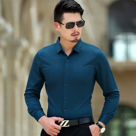 2016 Men's Dress Shirt with French Cuff Tailored Slim Fit Wrinkle Free Long Sleeve Men Shirts ...