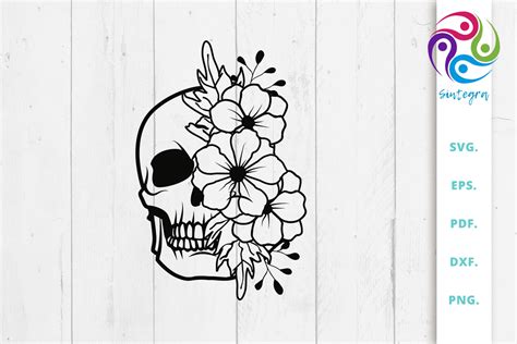 Skull With Flowers Svg Cut File By Sintegra | TheHungryJPEG