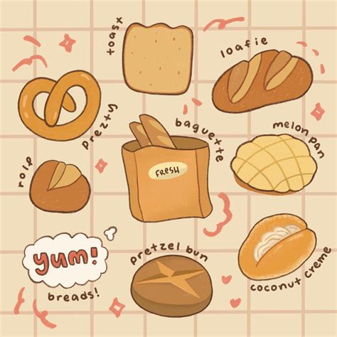 Bread Sticker Sheet Cute Bread Stickers Bakery Food | Etsy