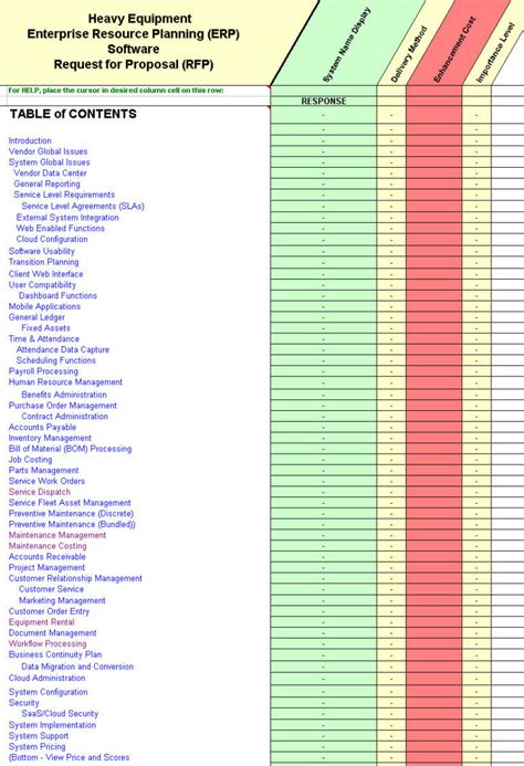 Software Comparison Spreadsheet Template for Heavy Equipment Erp ...