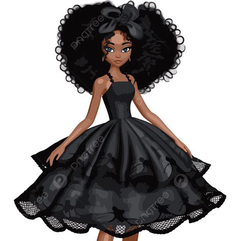 Black Barbie Vector, Sticker Clipart Black Doll With Afro Hair And ...