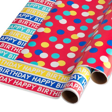 American Greetings Multi-Roll Wrapping Paper, Happy Birthday & Polka Dots on Red (2-rolls ...