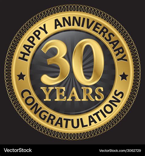 30 years happy anniversary congratulations gold Vector Image