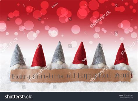 Gnomes, Red Background, Bokeh, Merry Christmas And Happy New Year Stock Photo 482807065 ...