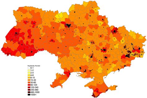 42.Population density (administrative boundaries) map of Ukraine (Україна) - 28 July 2014 ...