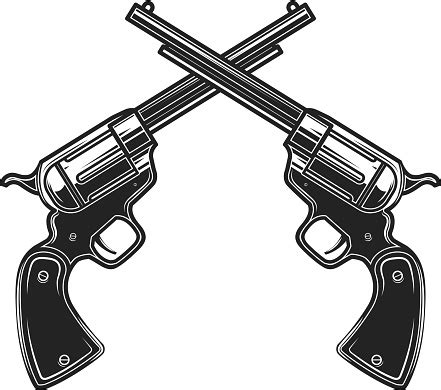 Illustration Of Crossed Revolvers In Engraving Style Design Element For Label Sign Poster T ...