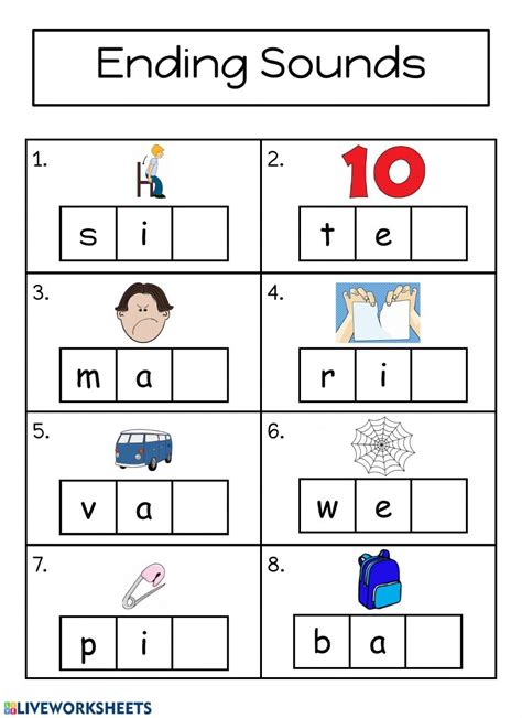 Ending Sounds worksheet | Kindergarten worksheets, Kindergarten reading ...