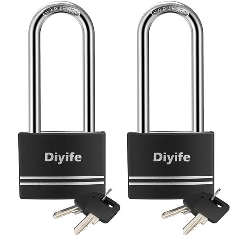 Diyife Padlock with Key, [2 Pack] [Waterproof] Lock with Key, Long ...