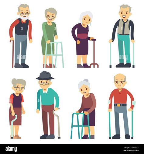 Old people cartoon vector characters set. Senior man and woman couples ...