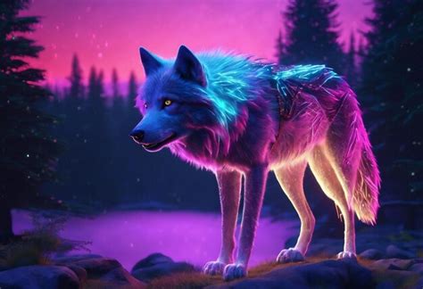 Premium Photo | Futuristic surreal wolf in neon punk with dark jungle in background