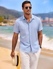 COOFANDY Men'S Linen Shirts Short Sleeve Casual Shirts Button down Shirt for Men | eBay