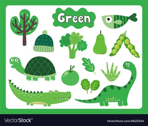 Set of green color objects primary colors Vector Image