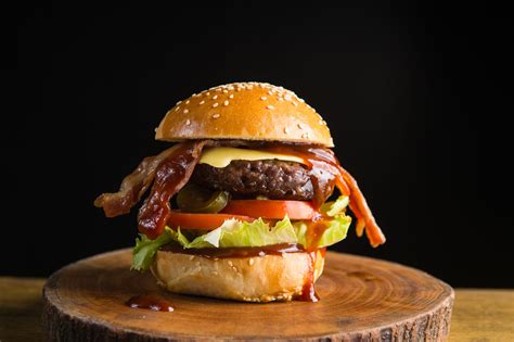 Beef Burger with Cheddar cheese, smoked bacon, jalapenos and spicy BBQ sauce. | Smoked bacon ...