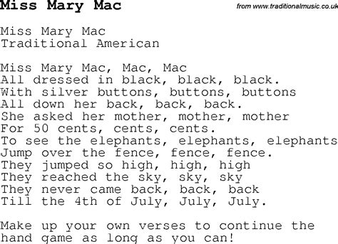 Song Miss Mary Mack Lyrics - Goimages Box