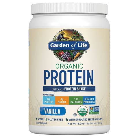 Garden of Life Organic Protein Powder, Vanilla, 20g Protein, 1.1lb, 18 ...