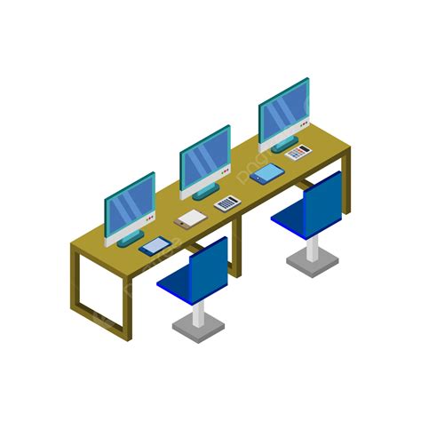 School Desk Chair Clipart Hd PNG, Office Desk With Isometric Chair On Background, Interior ...