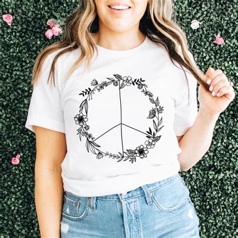 Floral Peace Sign Shirt Peace Sign Graphic Tee Simple Be | Etsy