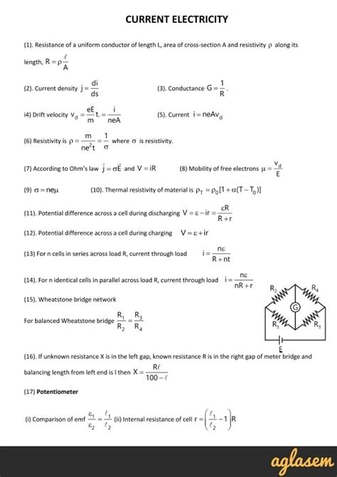 Important Notes of Physics for NEET, JEE: Current Electricity - AglaSem ...