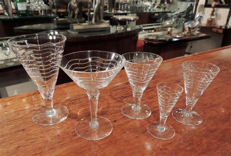 Art Deco Cocktail Glassware 30 Pieces in Wave Pattern | Sold Items Bars | Art Deco Collection