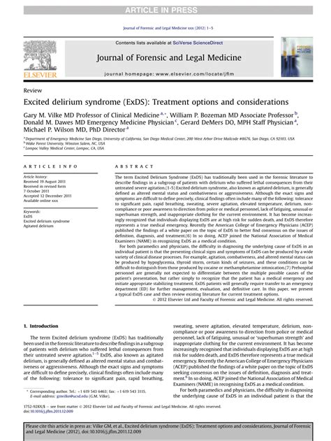 (PDF) Excited delirium syndrome (ExDS): Treatment options and considerations