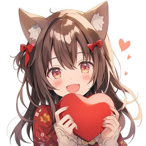 Premium Photo | Anime girl holding a heart shaped object with a cat ...