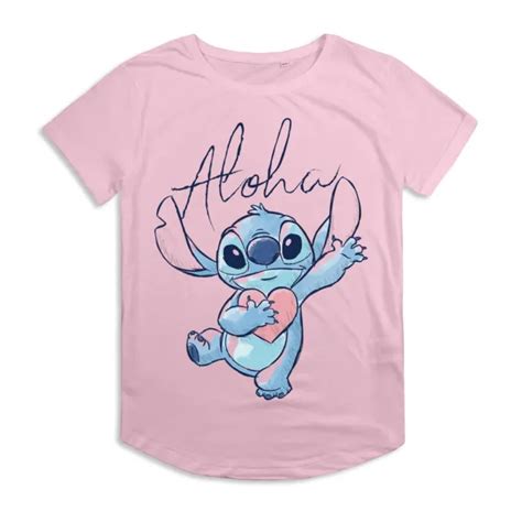 DISNEY WOMENS FASHION T-Shirt Lilo & Stitch Heart Aloha Top Tee S-XL ...