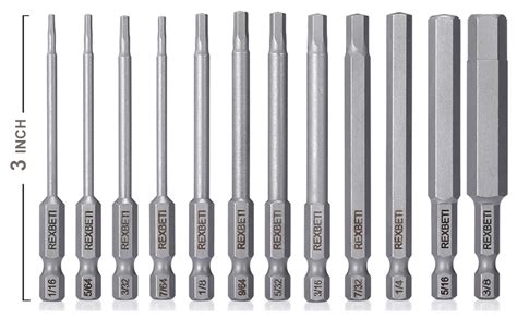 REXBETI Hex Head Allen Wrench Screwdriver Bit Set, SAE 1/4 Inch Hex ...