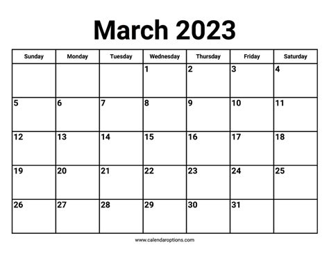 March 2023 Calendar – Calendar Options