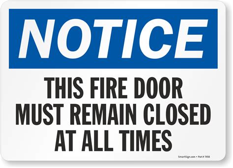 Notice This Fire Door Must Remain Closed At All Times Sign, SKU: S-1588