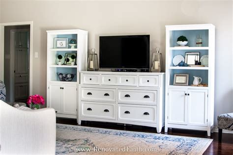 DIY Entertainment Center with Bookshelves (No Building Required)