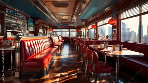 1970's Style of Retro Diner Interior, checkered floors Stock-Foto ...