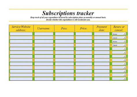 Subscription Tracker Template, Editable Management Form, PDF Sheet, Marketing Printable, Expense ...