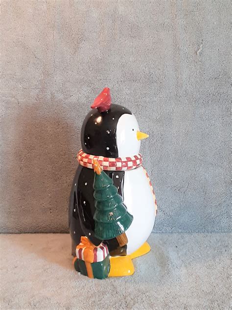 Cookie Jar Penguin Theme Treat Jar Penguin and Cardinal - Etsy