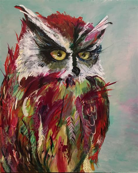 Owl Painting on a Handbuilt Wood Panel Original Owl Art