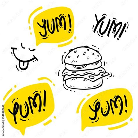 Yum word. Yummy burger. Vector lettering | Burger, Lettering, Yum