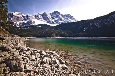 View over Eibsee to Zugspitze, Germany