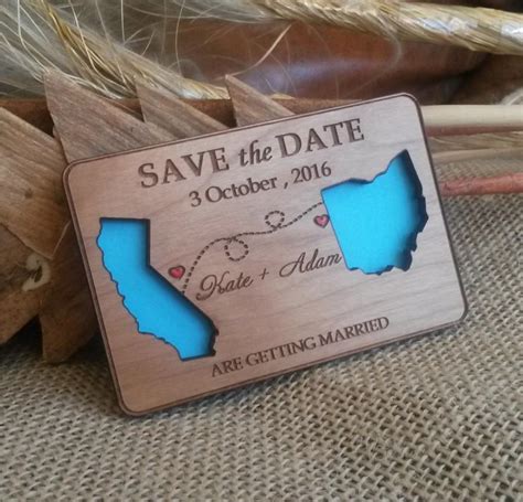 State Love Wood Save-The-Date Magnets 100/ Destination Wooden Magnets/ Eco Friendly Save The ...