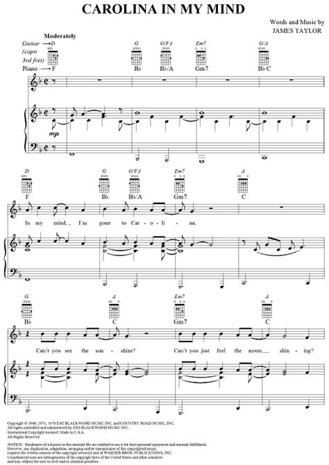 Carolina In My Mind Chords Easy | Chords And Lyrics