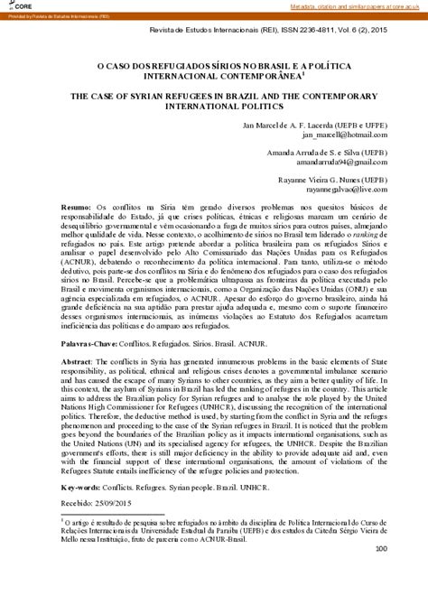 (PDF) O Caso Dos Refugiados Sírios No Brasil e a Política Internacional Contemporânea | Jan ...