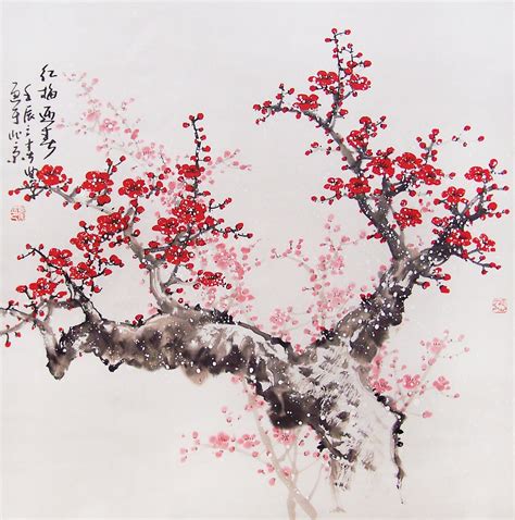 Original painting chinese art Lovely cherry blossom tree