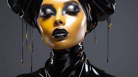 shiny glossy vanta black ballon girl face with gold...