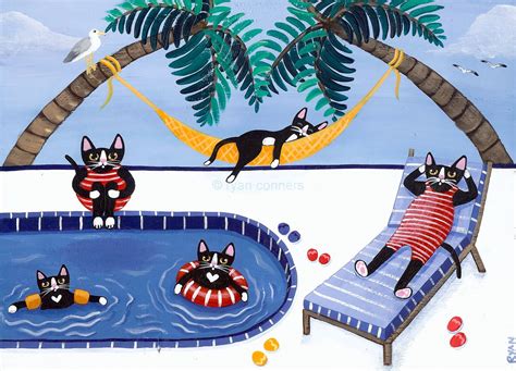 kilkennycat: A day at the pool | Folk art cat, Whimsical cats, Cats ...