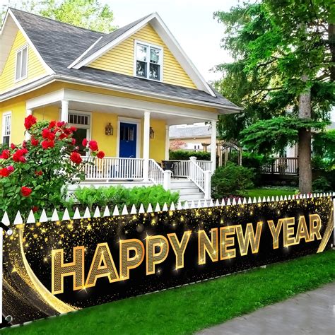 Buy Large Happy New Year Banner 2023-120x20 Inch, Happy New Year Yard Sign | Black and Gold ...
